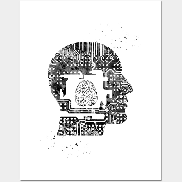 Circuit Man head with brain Wall Art by erzebeth